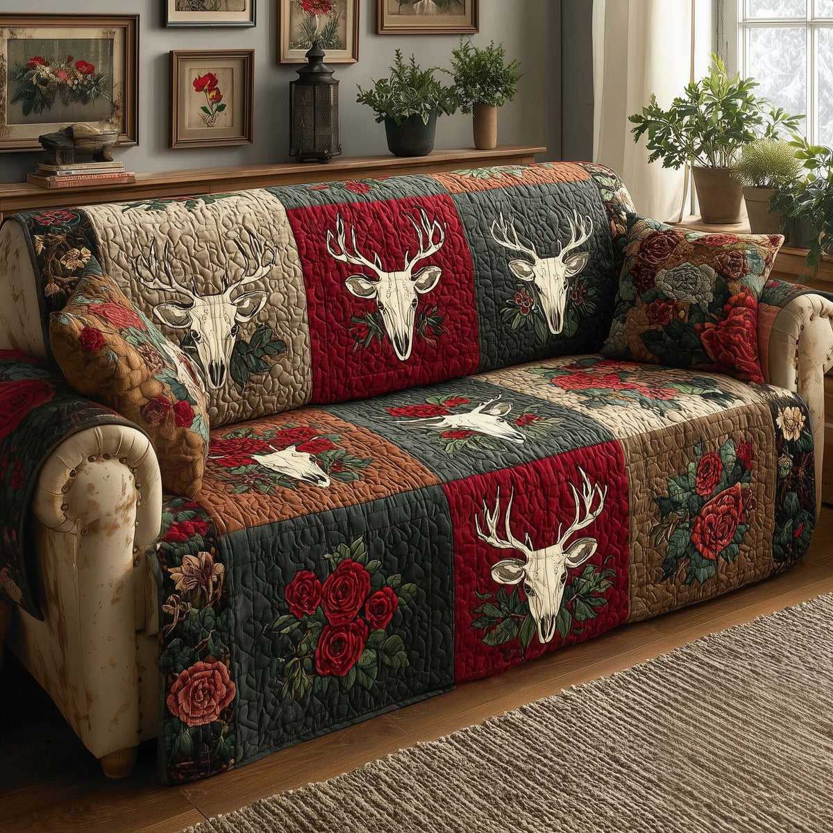 Crimson Antlers Sofa Cover