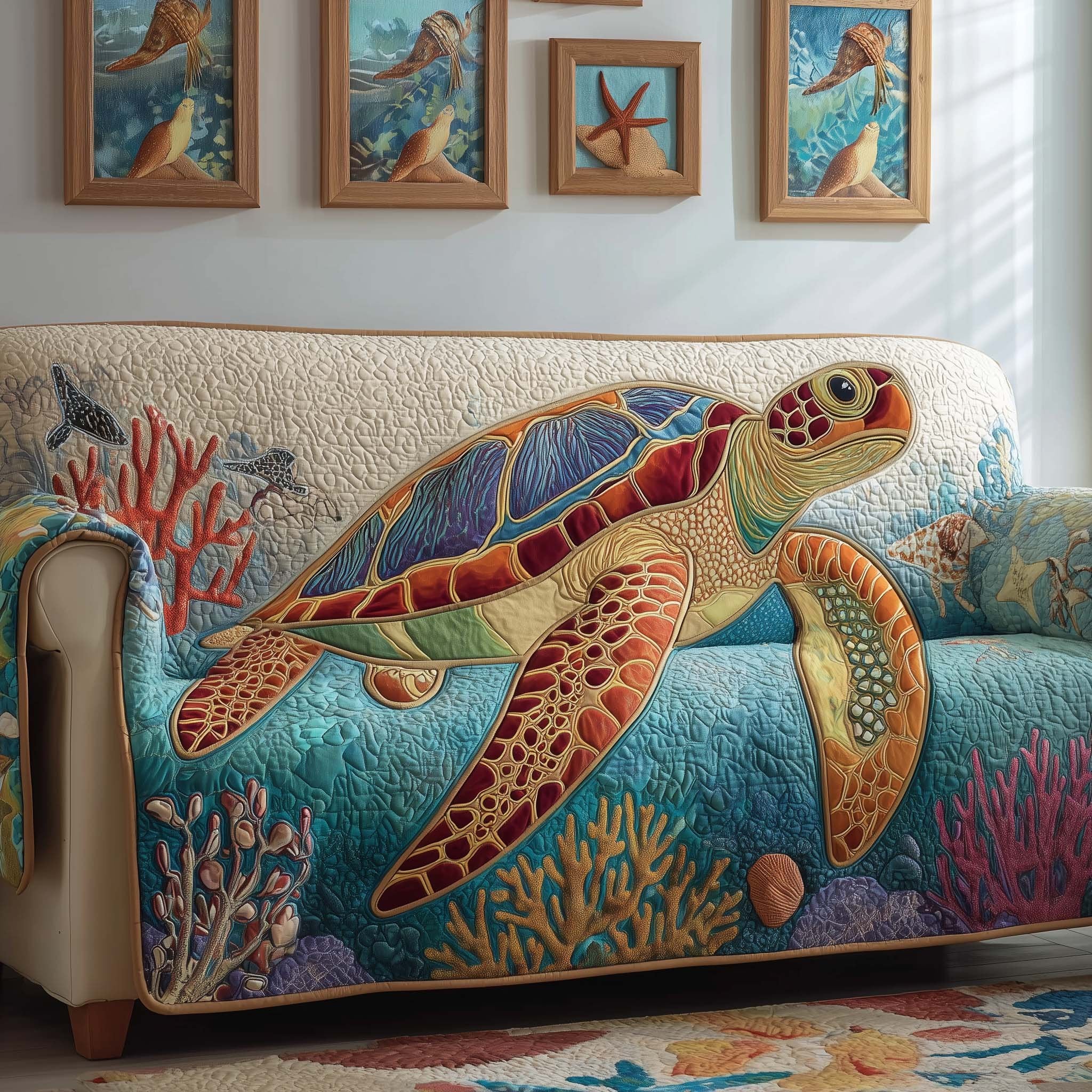 Coral Turtle Sofa Cover