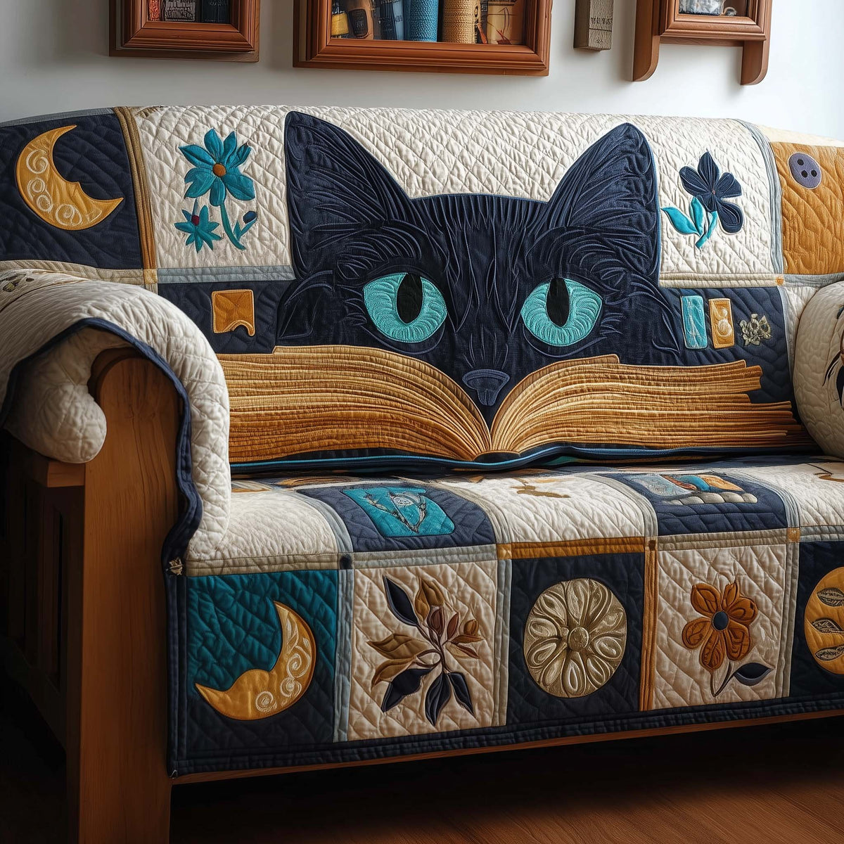 Glowing Cat Eyes Above the Book Sofa Cover