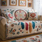 Dreamcatcher and Feathers on Cream Sofa Cover