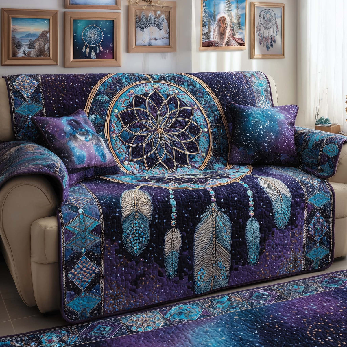 Dreamcatcher in the Purple Galaxy Sofa Cover