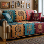 Dreamcatchers on Gold and Turquoise Sofa Cover