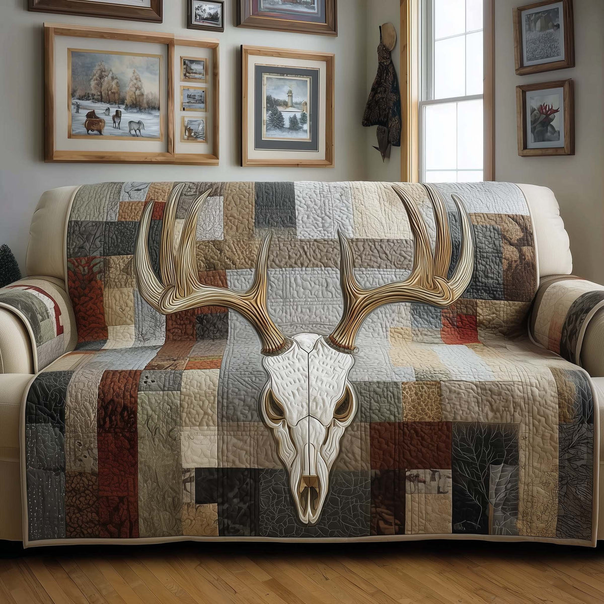Ivory Antlers Sofa Cover