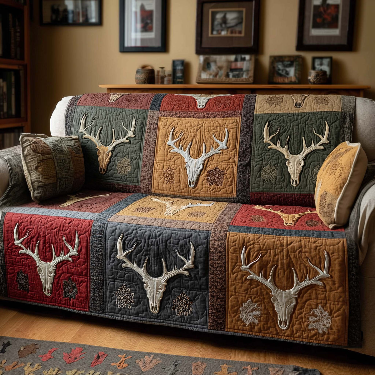 Antler Blocks in Barn Red and Grey Sofa Cover