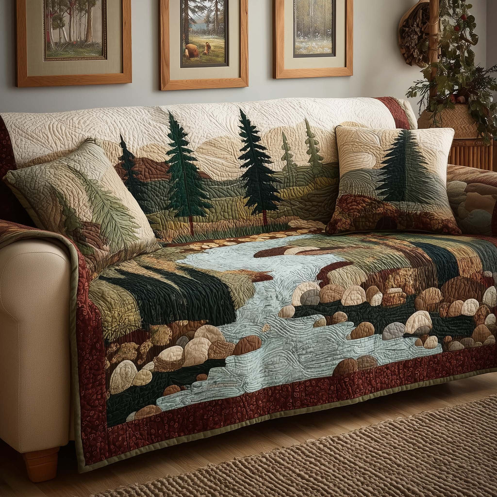 Rocky Stream in the Pine Forest Sofa Cover