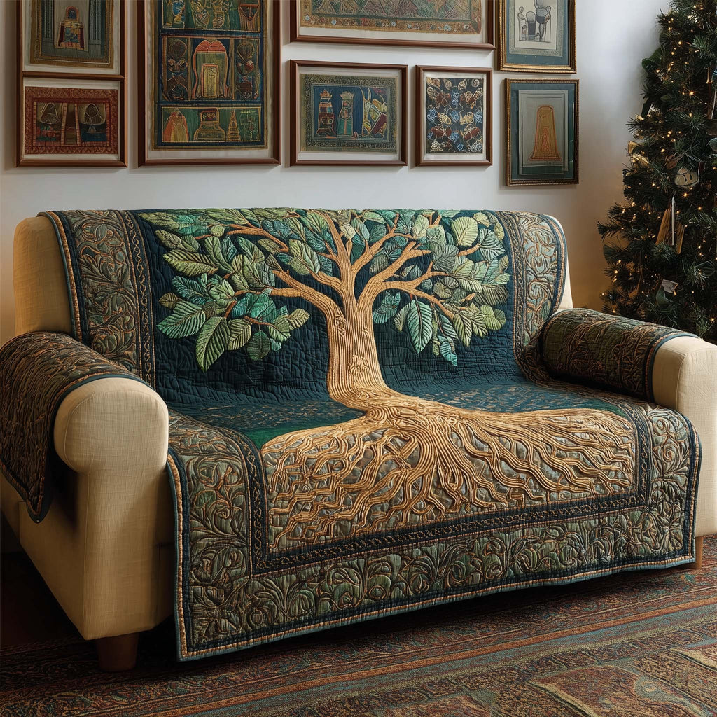 Tree of Life on Teal with Deep Roots Sofa Cover