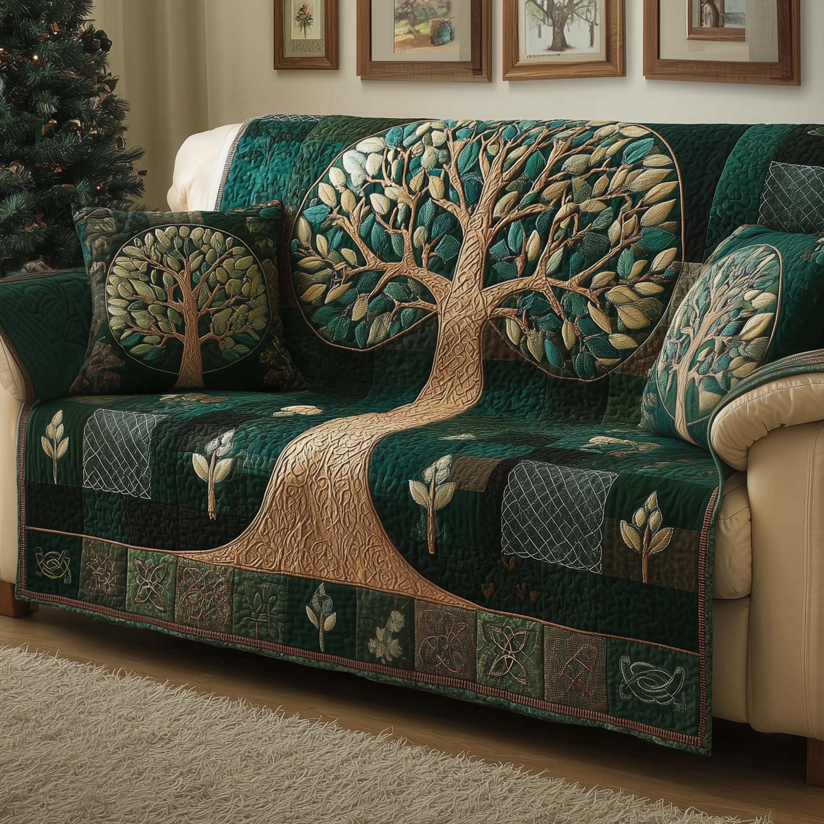 Broad Tree Over Green Garden Blocks Sofa Cover