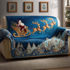 Sleigh and Reindeer Across the Blue Sky Sofa Cover