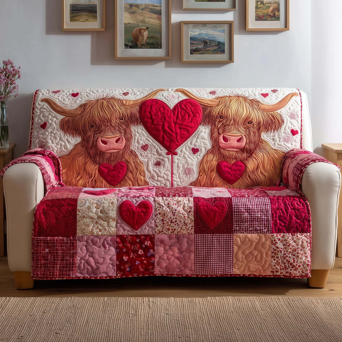 Heart Cows Sofa Cover