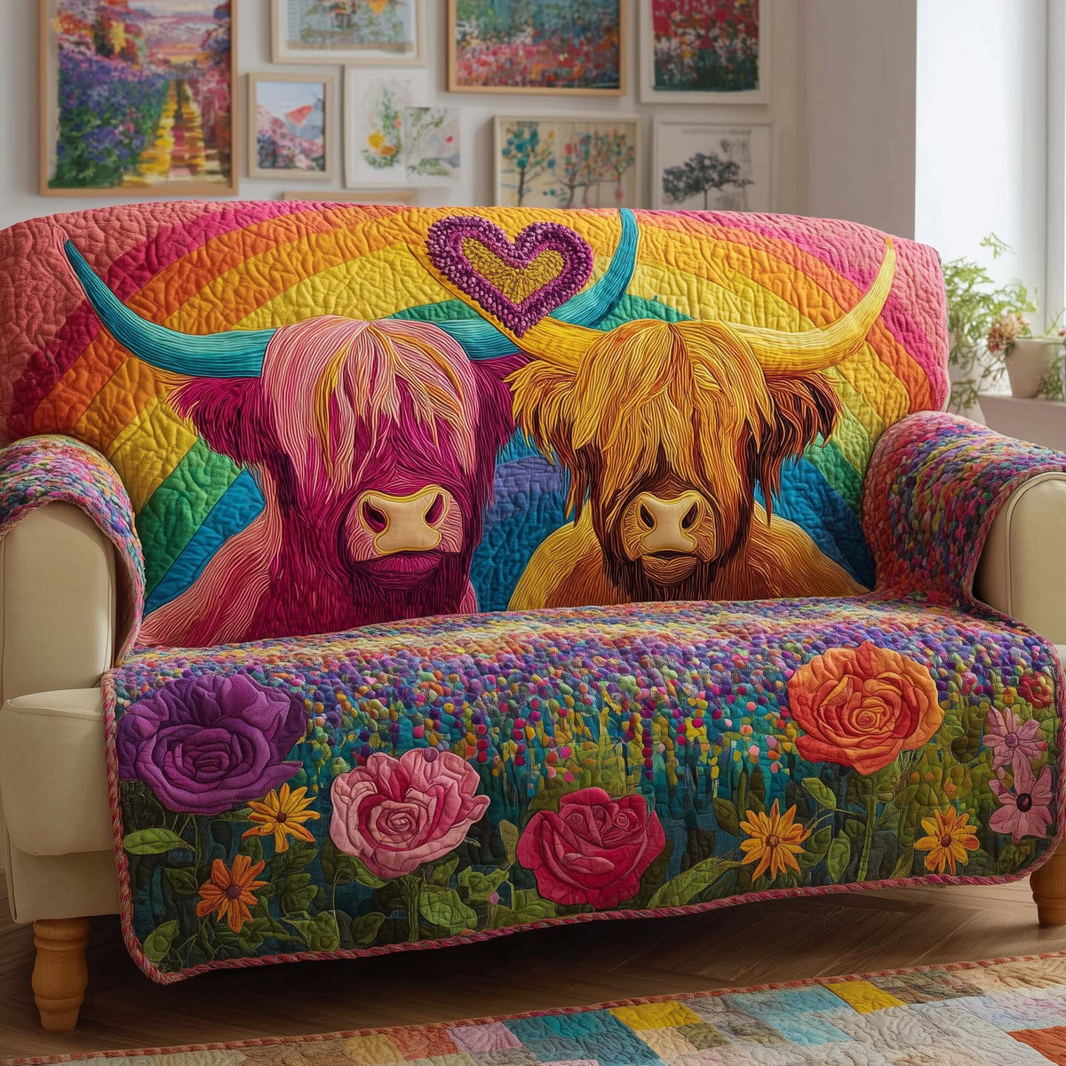 Rainbow Cows Sofa Cover