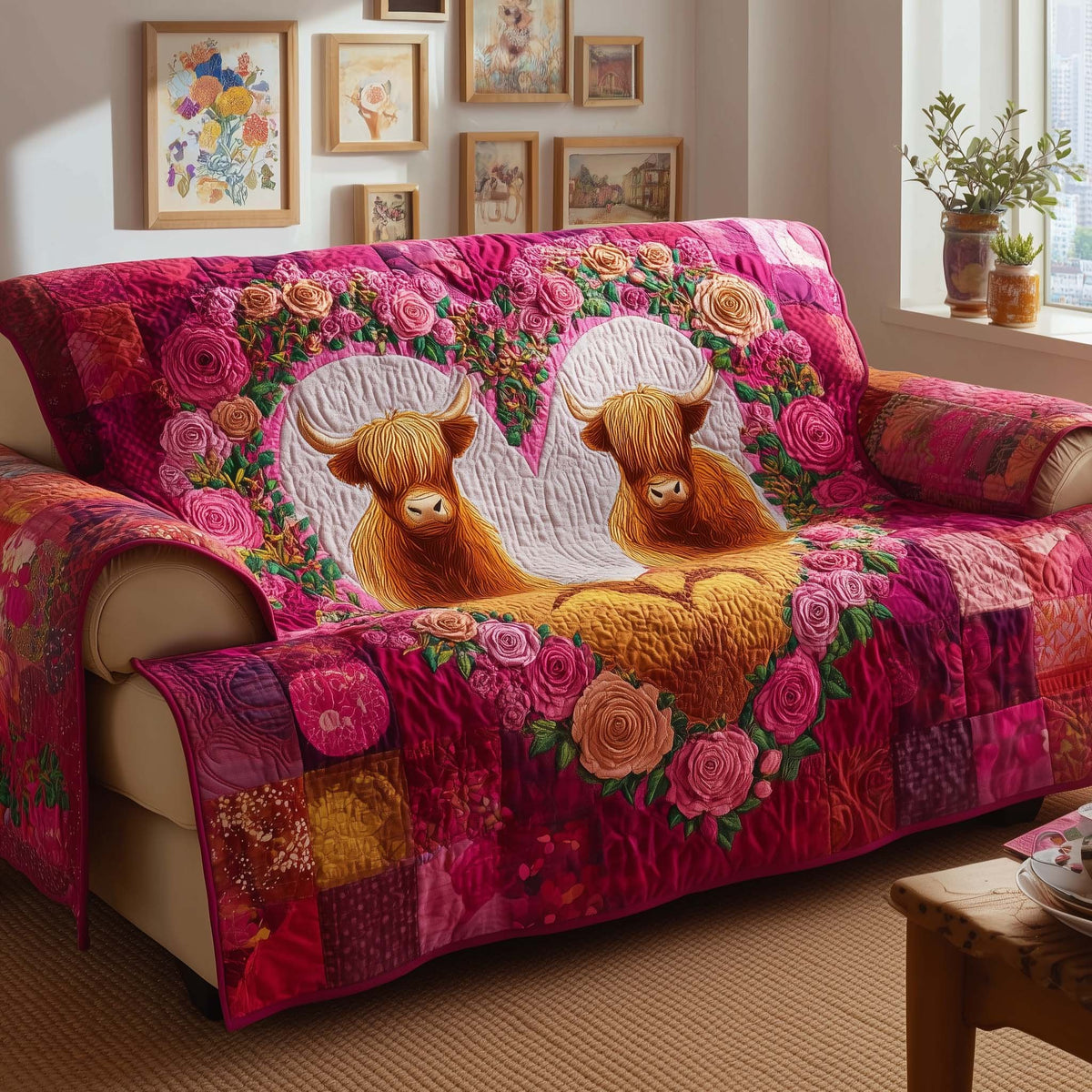 Rose Cows Sofa Cover