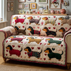 Dachshunds and Hearts on Cream Sofa Cover