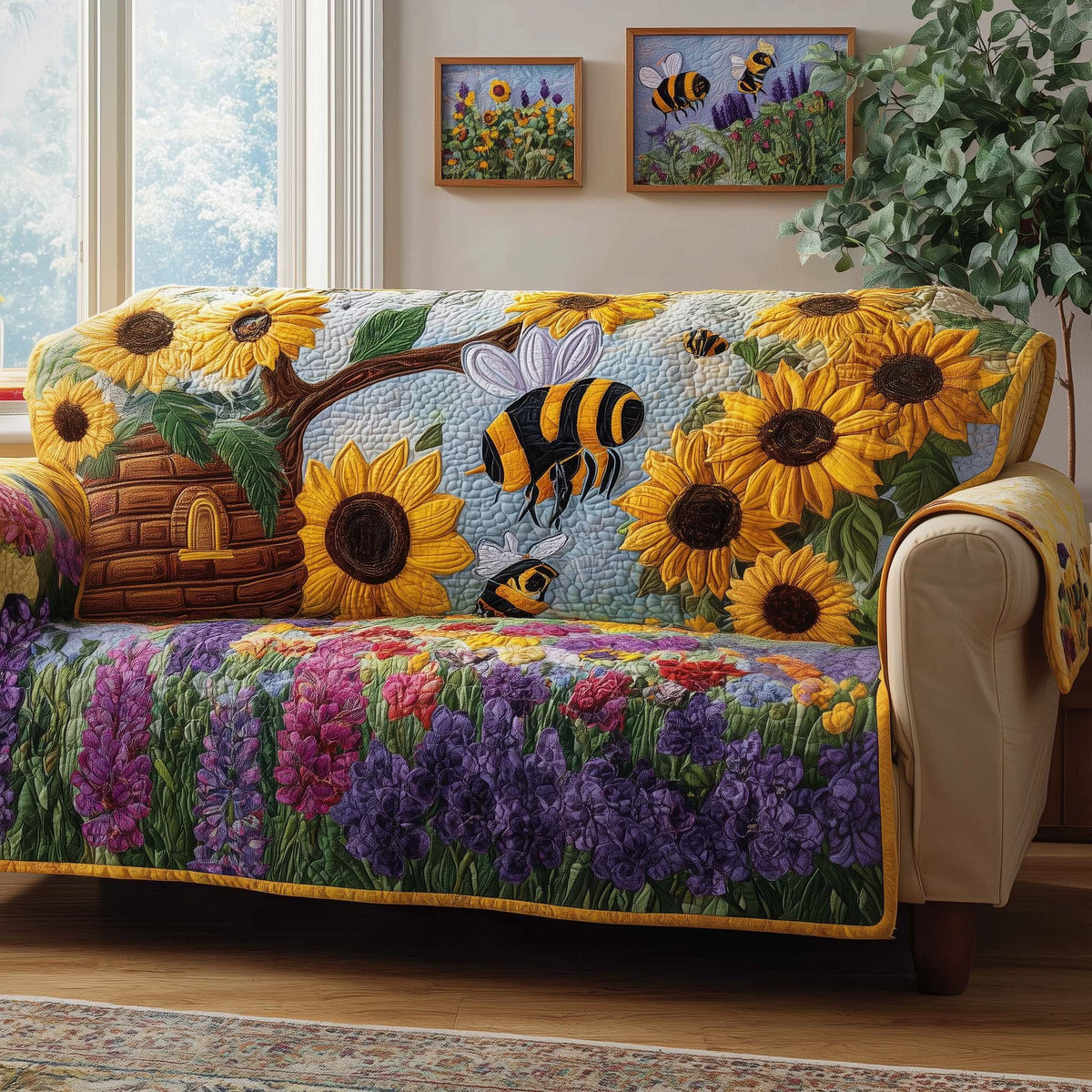Sunflower Hive Sofa Cover