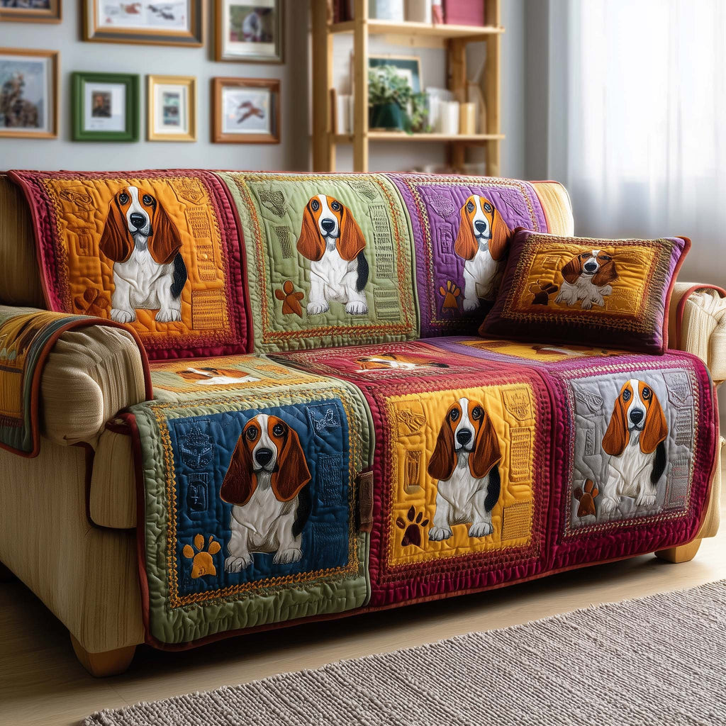Beagle Portraits in Bright Blocks Sofa Cover