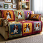 Beagle Portraits in Bright Blocks Sofa Cover