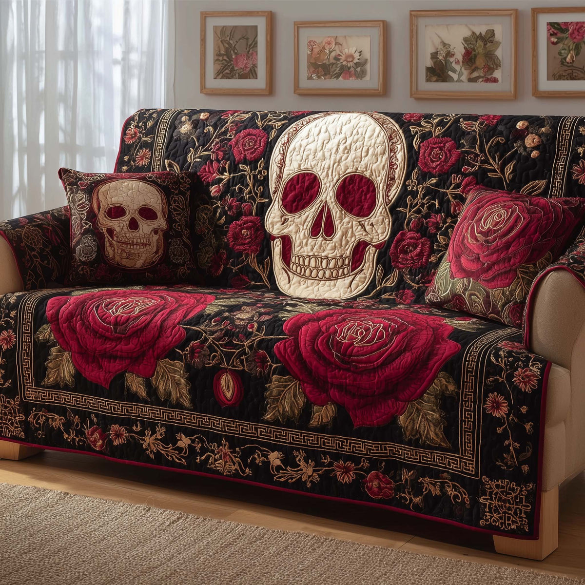 Rose Skull Sofa Cover