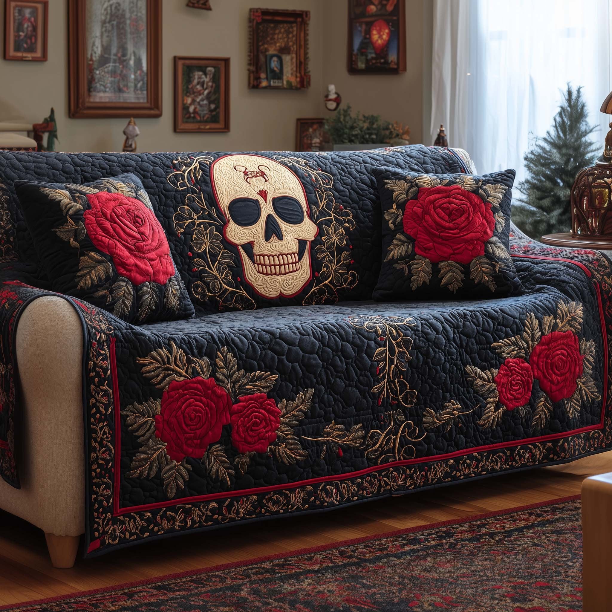 Crimson Skull Sofa Cover