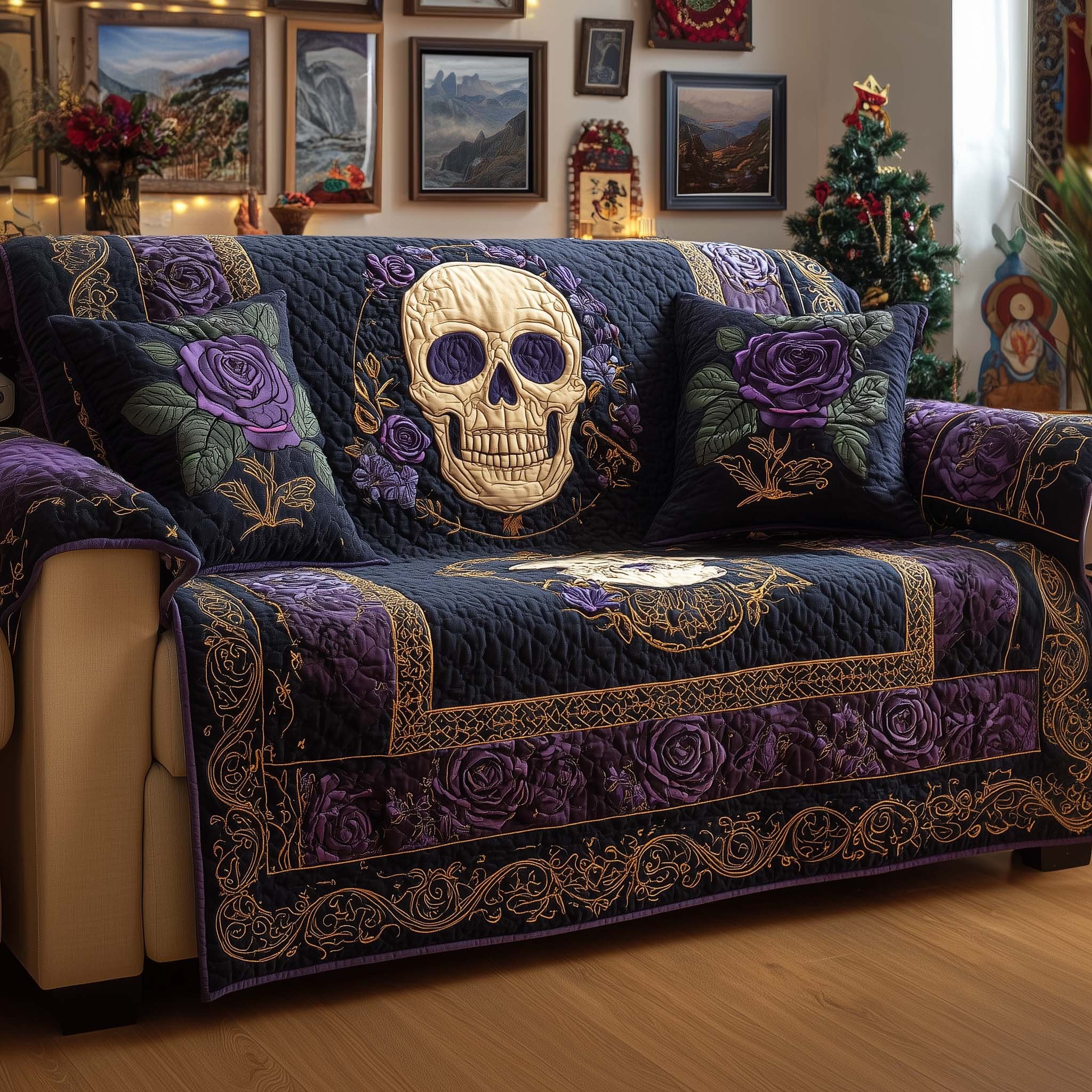 Violet Skull Sofa Cover