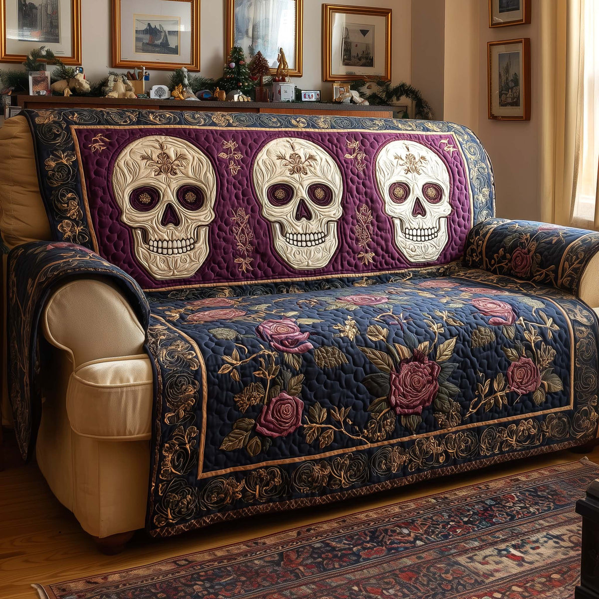 Floral Skull Sofa Cover