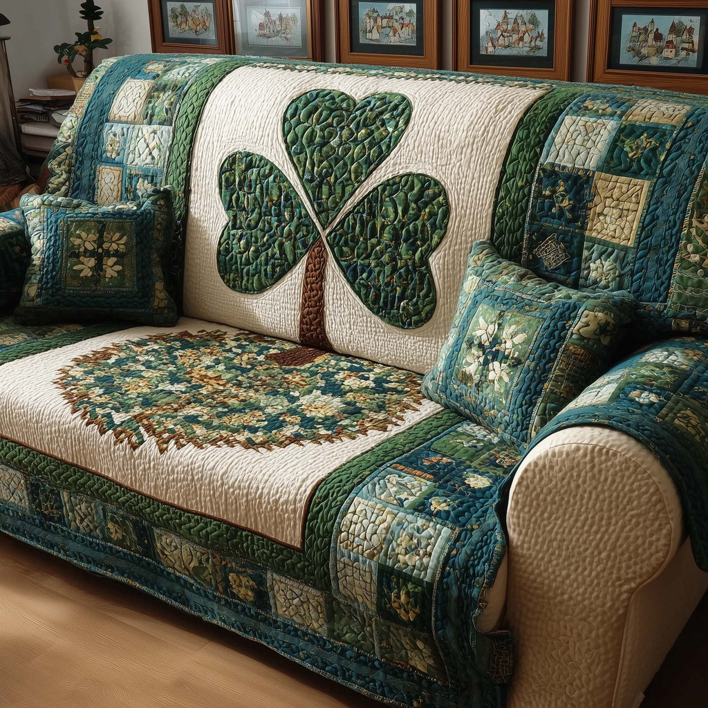 Shamrock on Green Garden Blocks Sofa Cover