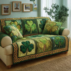 Shamrocks on Celtic Green Panels Sofa Cover