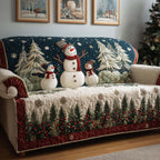 Snowmen Among Pines on a Starry Night Sofa Cover