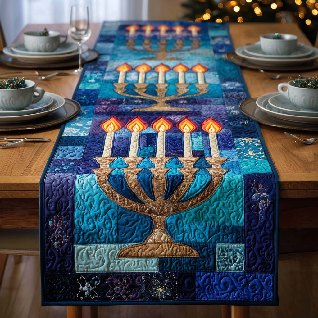 Azure Menorah Table Runner