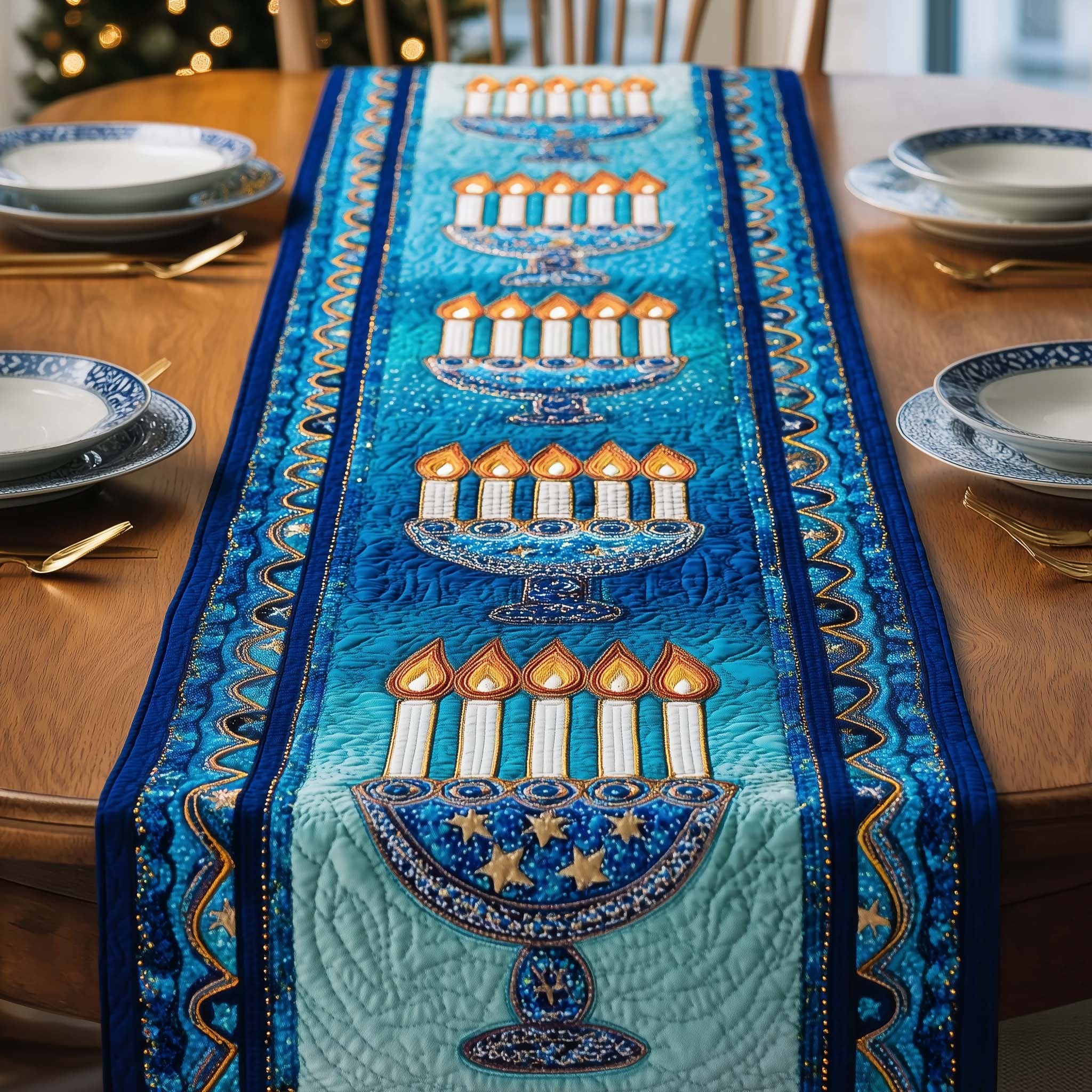Starry Menorah Table Runner
