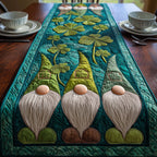 Three Green Gnomes with Clovers Table Runner