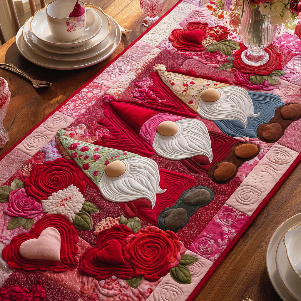 Gnomes with Red Roses Table Runner