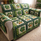 Clovers in Bright Green Squares Sofa Cover