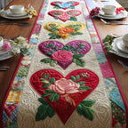 Pink Rose Heart on Cream Table Runner