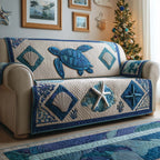 Turtles Shells and Starfish in Blue Tiles Sofa Cover