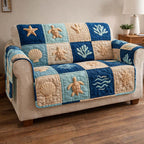 Seahorse and Shell Ocean Blocks Sofa Cover