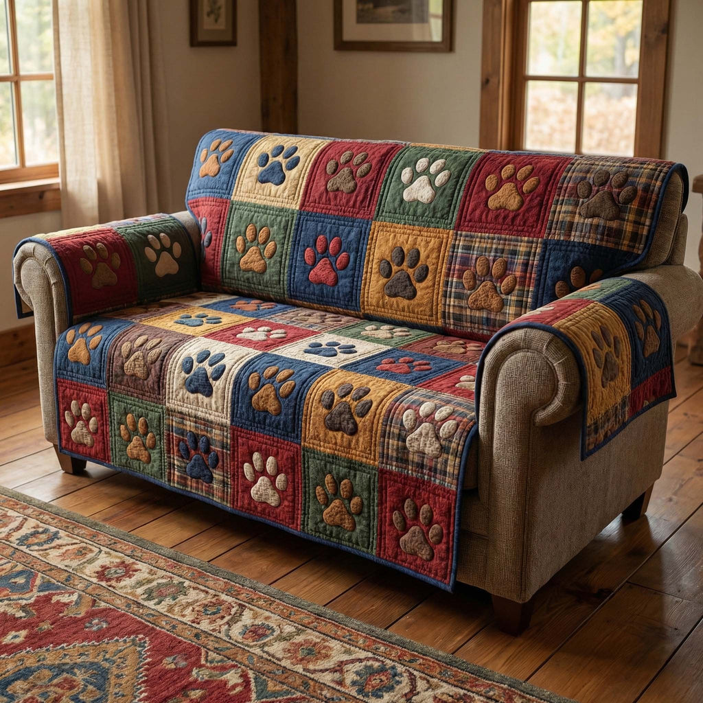 Paw Prints in Golden Country Blocks Sofa Cover