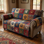 Paw Prints in Golden Country Blocks Sofa Cover