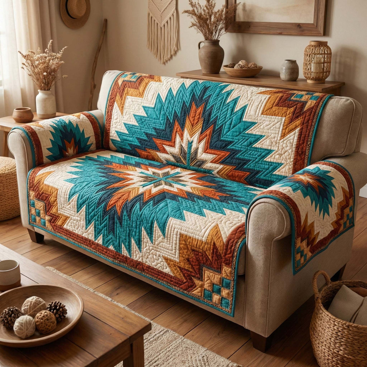 Turquoise Star Sofa Cover