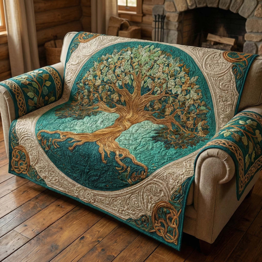 Tree of Life in the Teal Circle Sofa Cover