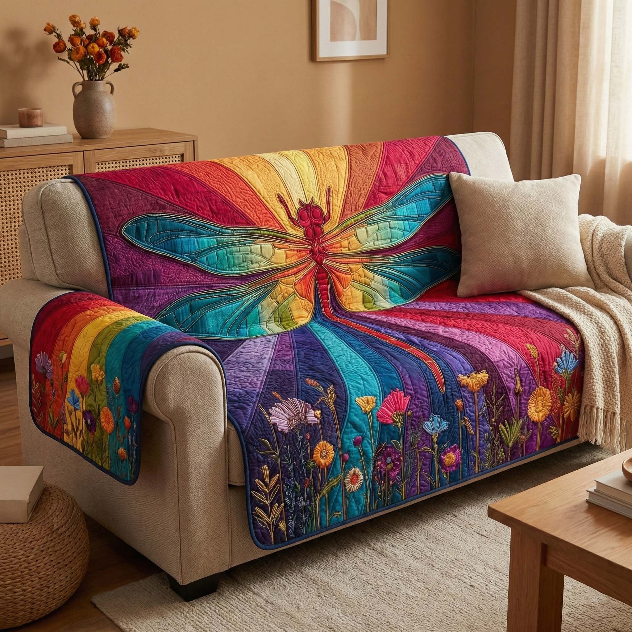 Rainbow Dragonfly Sofa Cover
