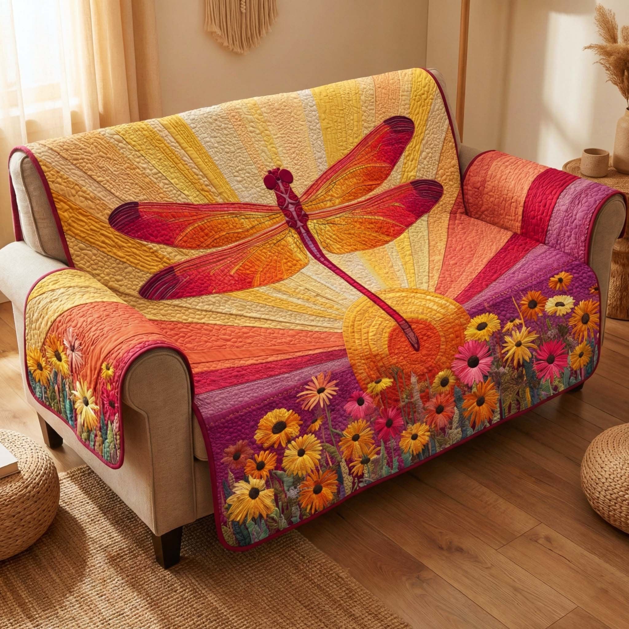 Sunset Dragonfly Sofa Cover