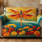 Dragonfly Over the Marigold Field Sofa Cover