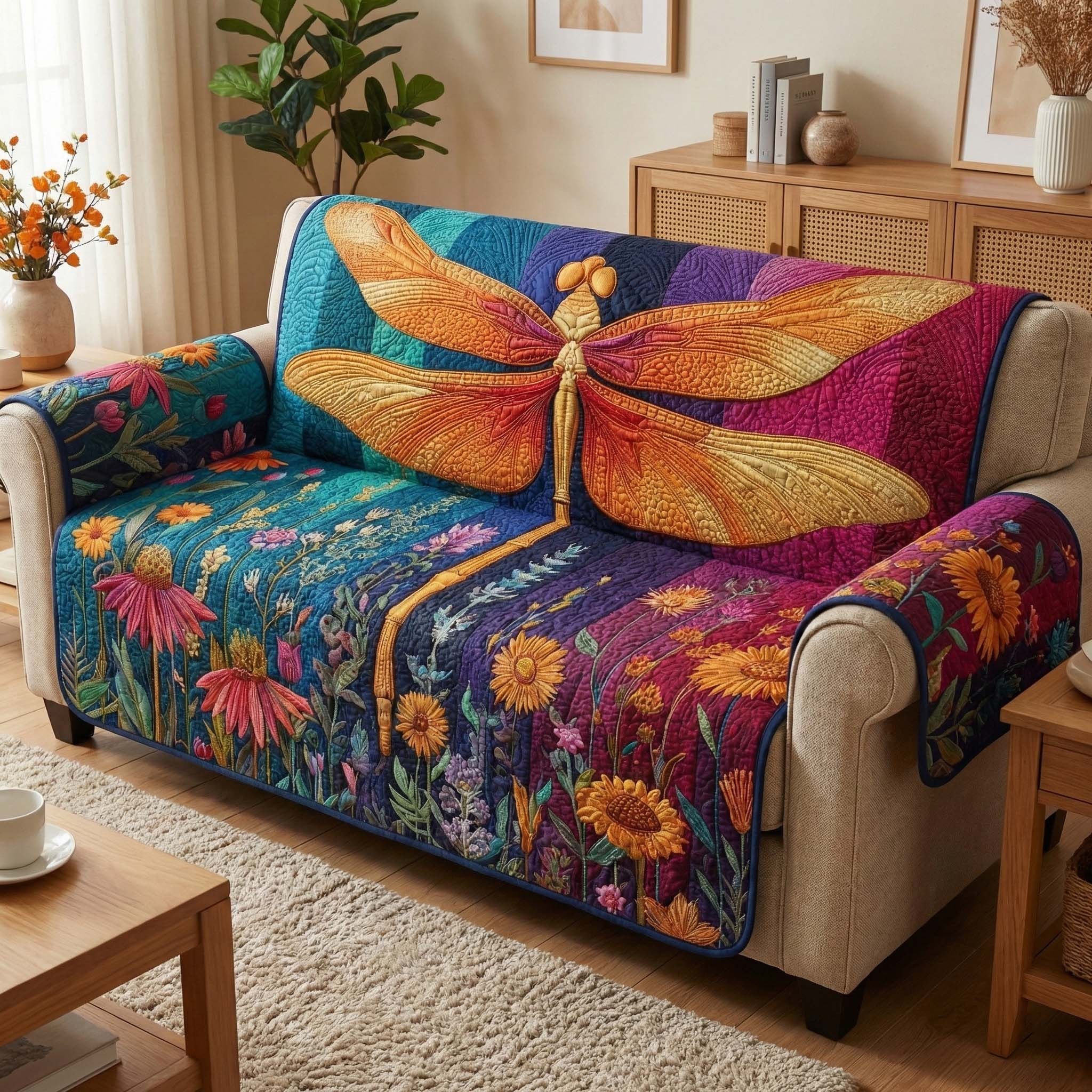 Dragonfly on the Flower Field Sofa Cover