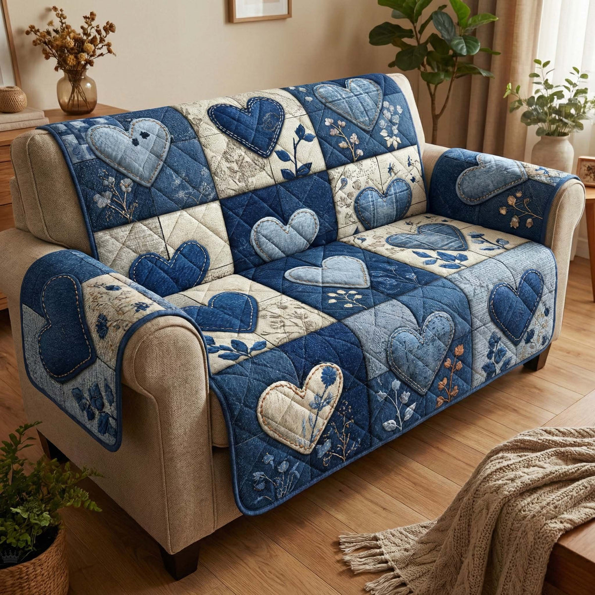 Blue Patchwork Sofa Cover