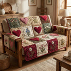 Hearts and Flowers on Cream Blocks Sofa Cover