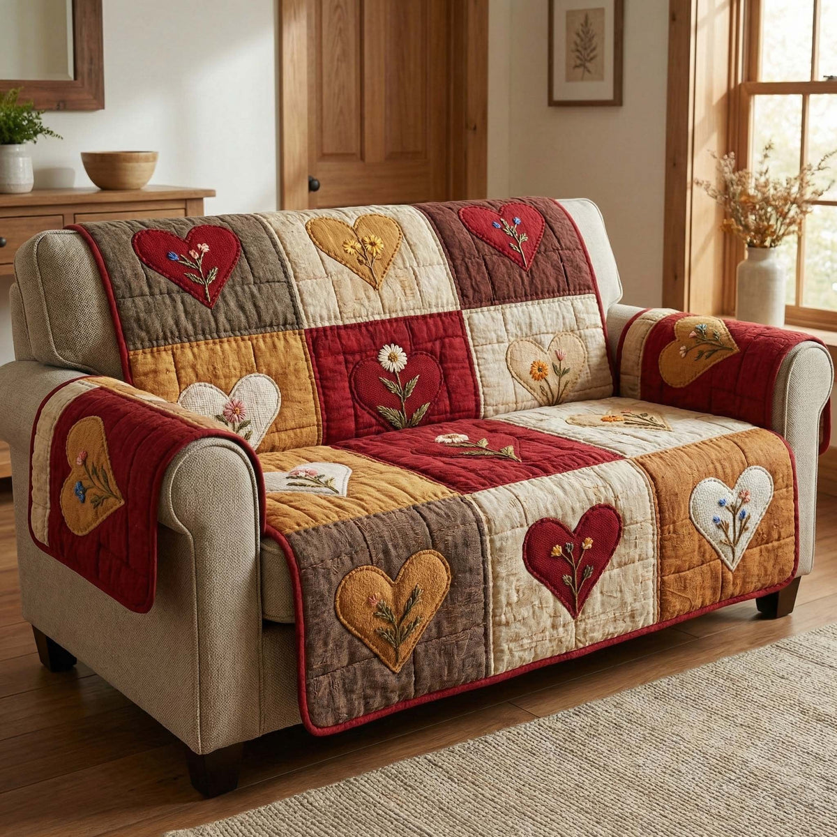 Autumn Hearts Sofa Cover