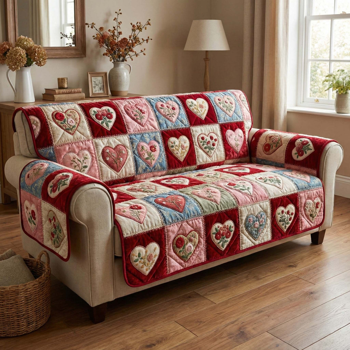 Rose Hearts Sofa Cover