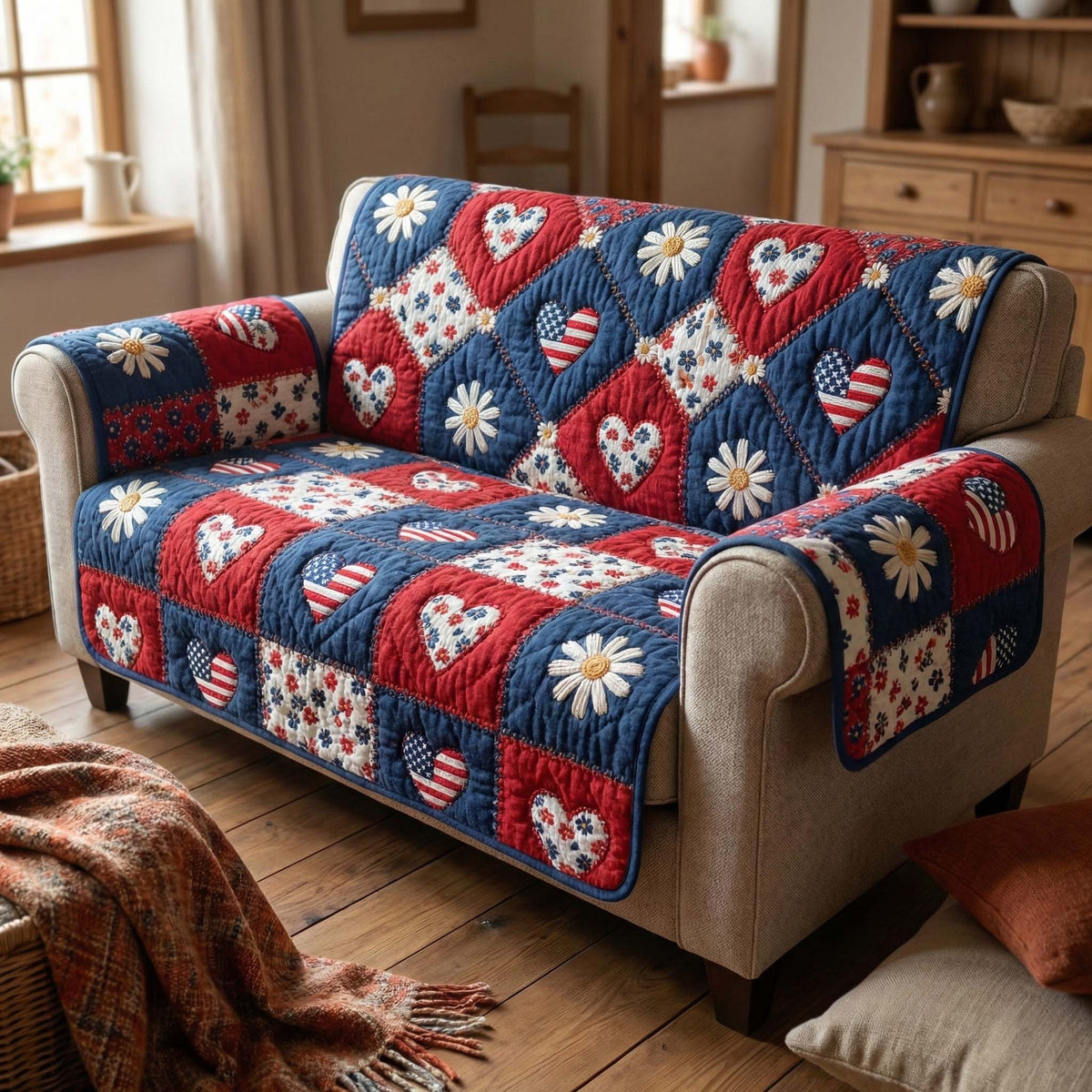 Americana Stars and Daisies Sofa Cover
