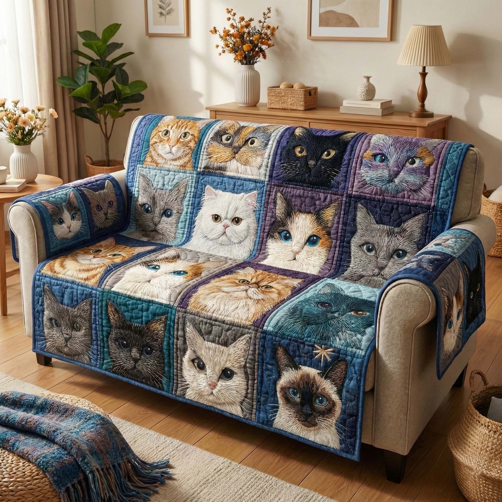 Blue Whiskers Sofa Cover