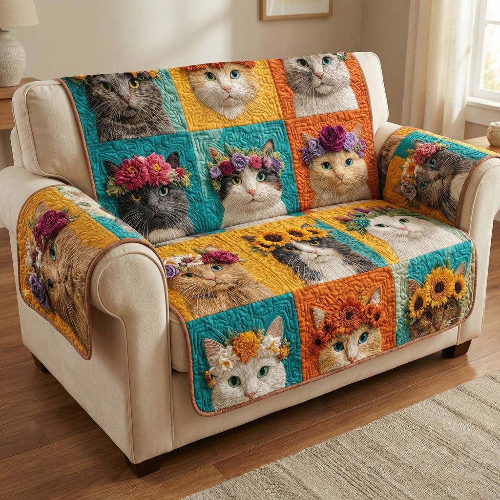 Floral Kittens Sofa Cover