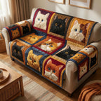 Cat Portraits in Rustic Blocks Sofa Cover